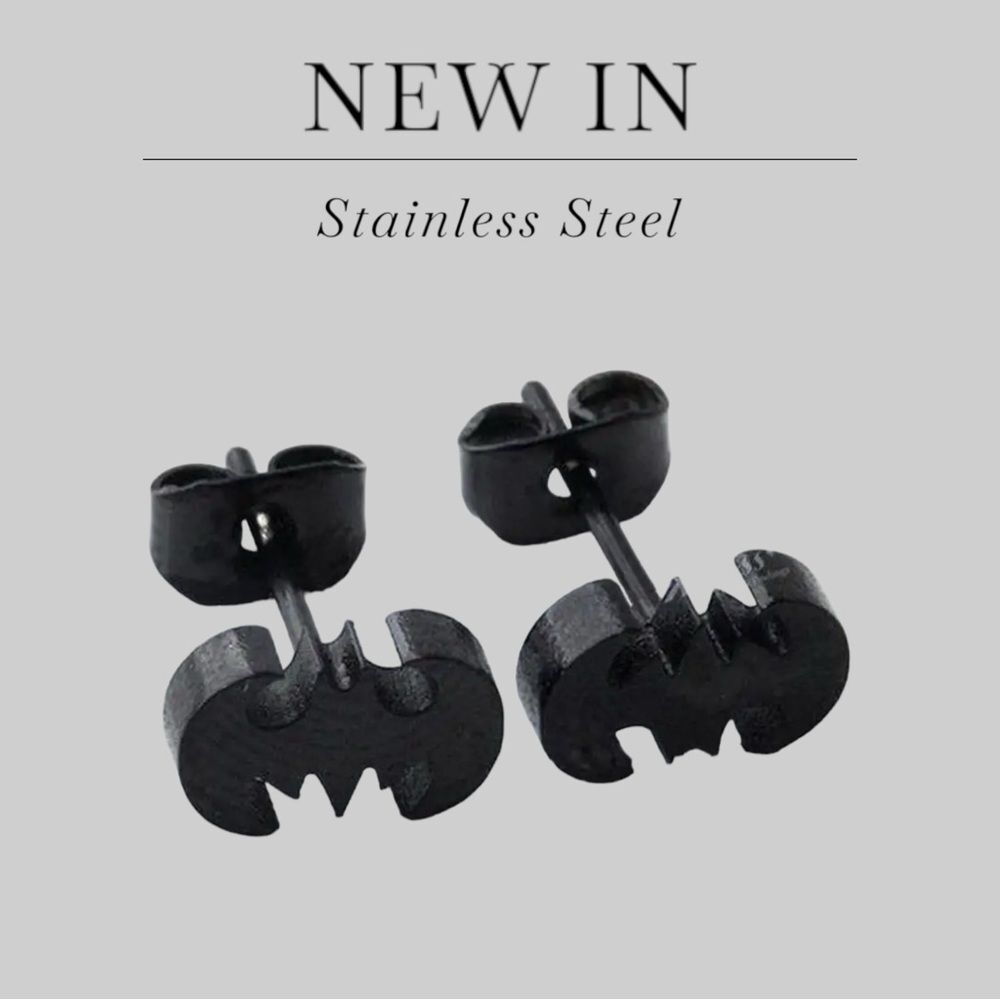 New Exclusively Fancy Black Stainless Steel 316L Batman Earrings Studs Jewelry